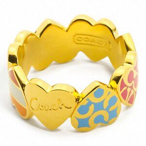 Coach Poppy Enamel Multi Colored Heart Signature Ring Size 7